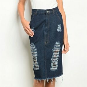 36 POINT 5 Destroyed Distress Dark Wash Denim Skirt